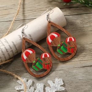 B2G1F Christmas Wooden Teardrop Earrings